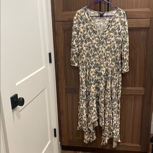 Desigual High Low Floral Dress in Cream and Blue